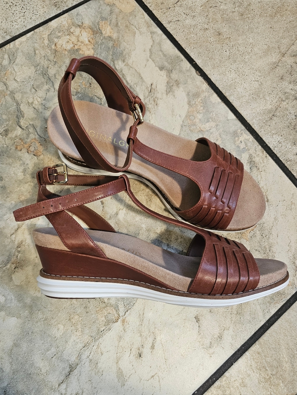 Cole Haan Original Grand Huarache Wedge Sandals Women Size 7.5 B Brown Leather
